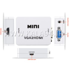 مبدل VGA F به HDMI F مدل Mini / با AUDIO F / به همراه درگاه و کابل mini USB / کیفیت عالی 